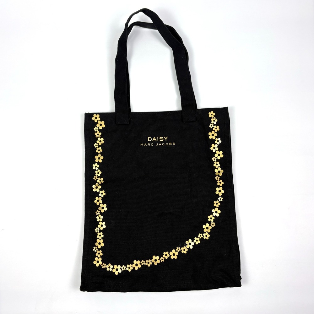 Marc Jabobs Daisy Black‎ Canvas Tote Bag Gold Floral